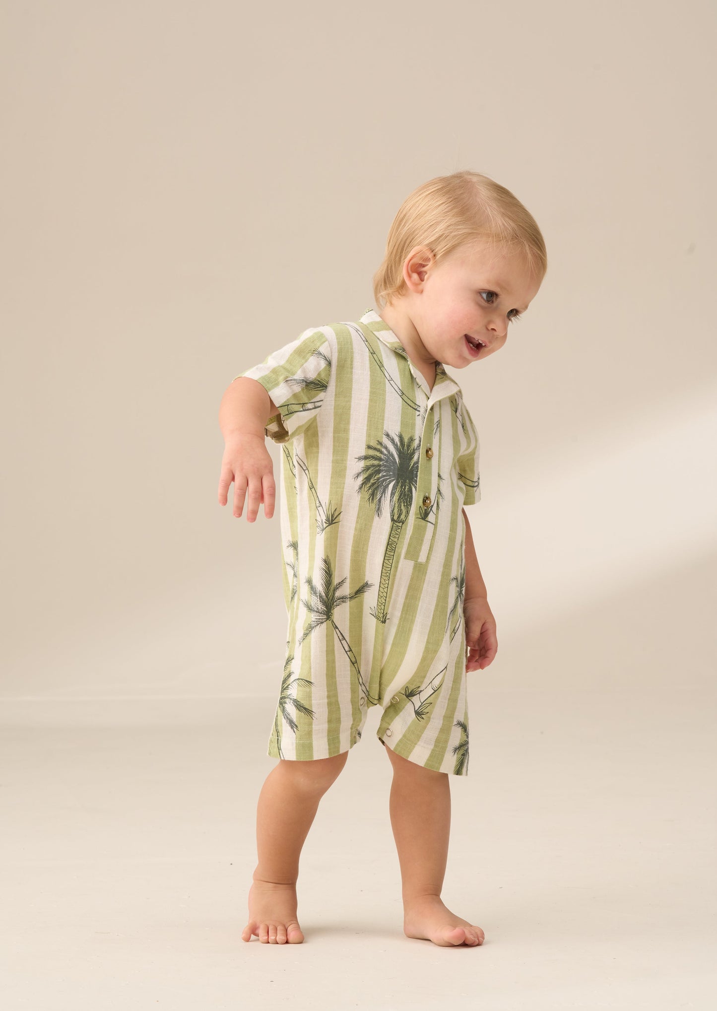 Baby Boy Green Palm Tree Print Summer Romper | Angel & Rocket
