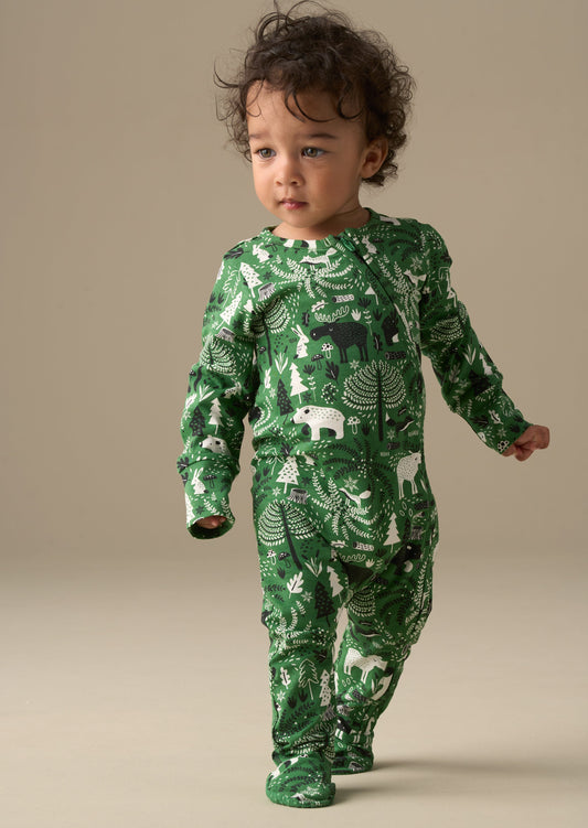 Baby Boys Green Festive Print Babygrow | Angel & Rocket