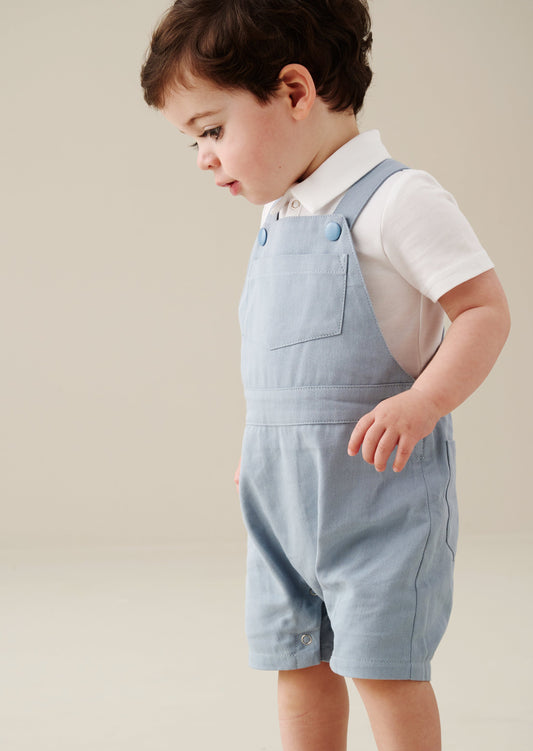 Baby Boys Smart Blue Summer Dungaree Set | Angel & Rocket