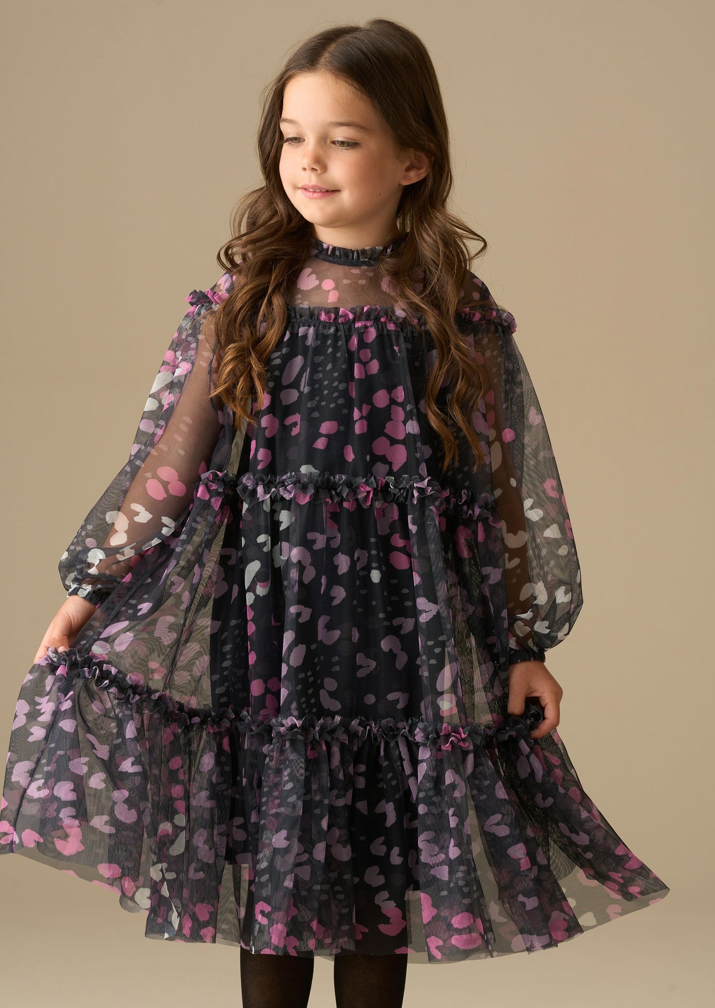 Girls Navy Print Mesh Dress | Angel & Rocket