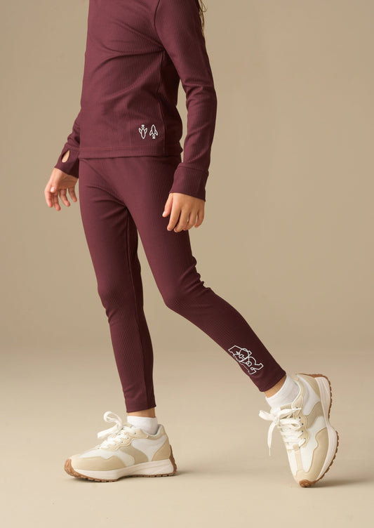 Girls Burgundy Ribbed Sporty Leggings | Angel & Rocket