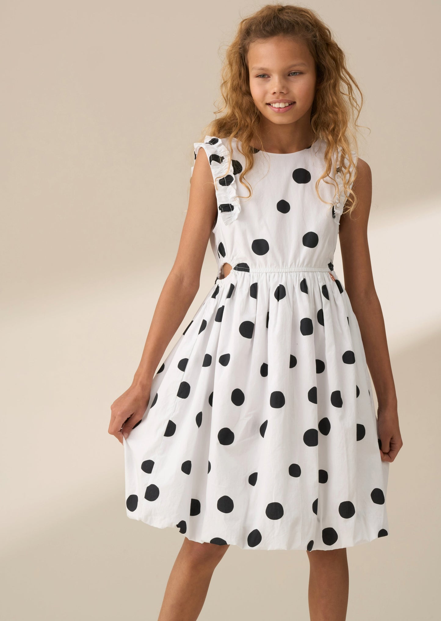 Girls White Spotty Bubble Hem Dress | Angel & Rocket