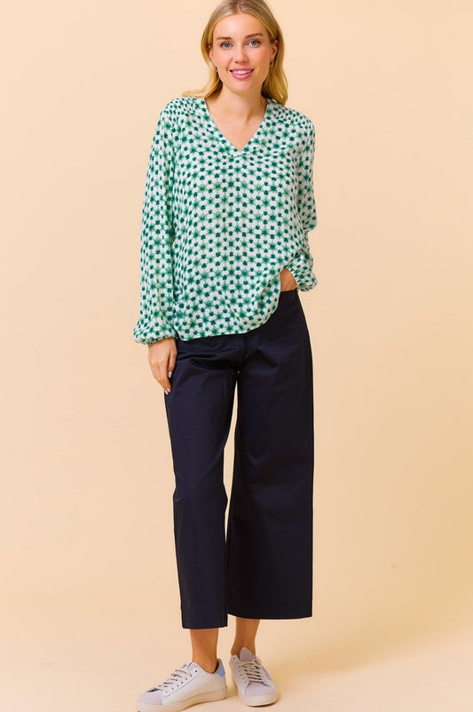 Aspiga Ladies Sustainable Kendal Stretch Cotton Sateen Trouser Wide Leg Navy