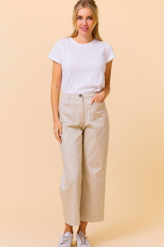 Aspiga Ladies Sustainable Kendal Stretch Cotton Sateen Trouser Wide Leg Taupe Cream