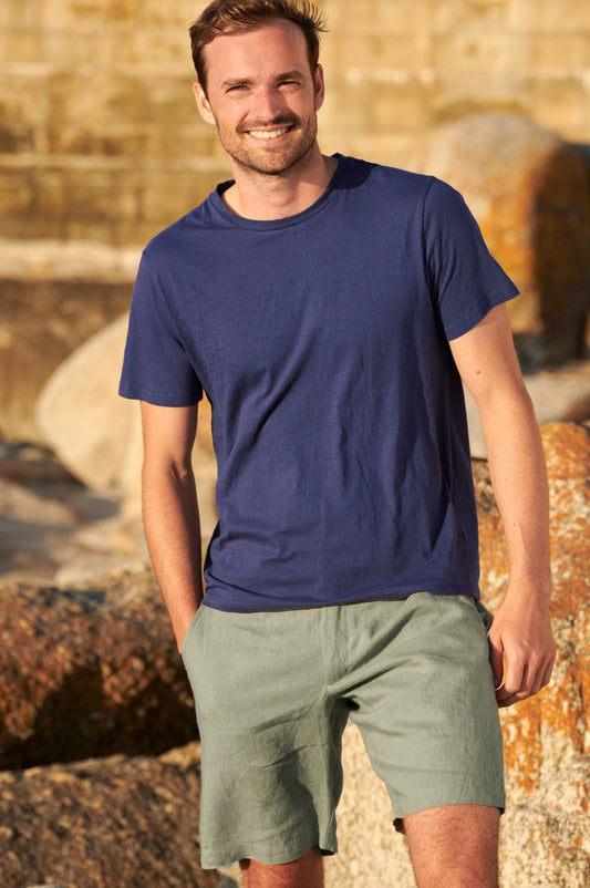 Aspiga Men's Sustainable Premium Linen Shorts Summer Holiday Khaki