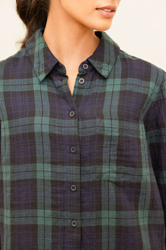Aspiga Ladies Mel Checked Double Cloth Organic Cotton Shirt Navy/Green