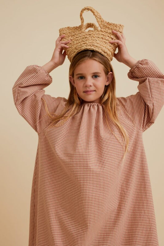 CHECK LONG-SLEEVED MAXI DRESS