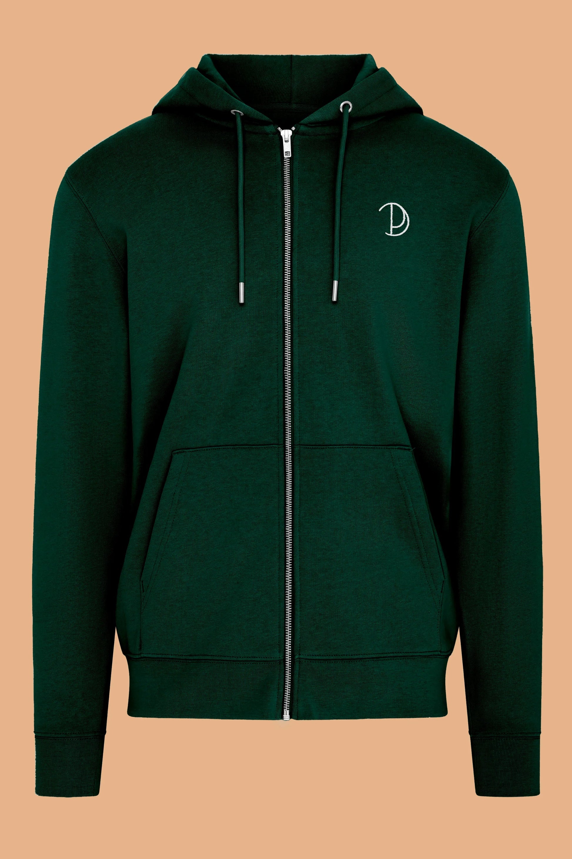 Embroidered P Zip-Up Glazed Green Organic Cotton Hoodie – Unisex