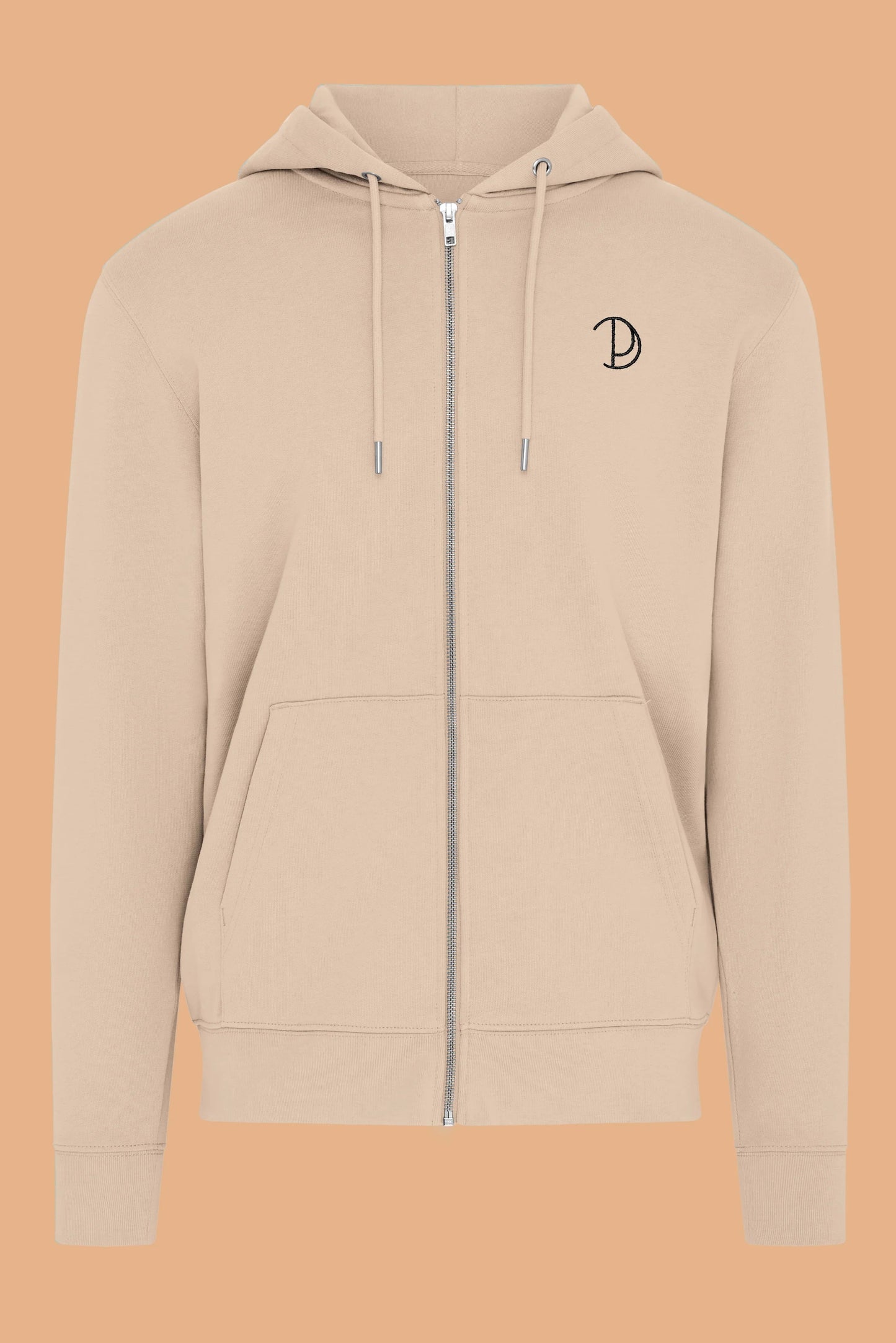 Embroidered P Zip-Up Natural Raw Organic Cotton Hoodie – Unisex