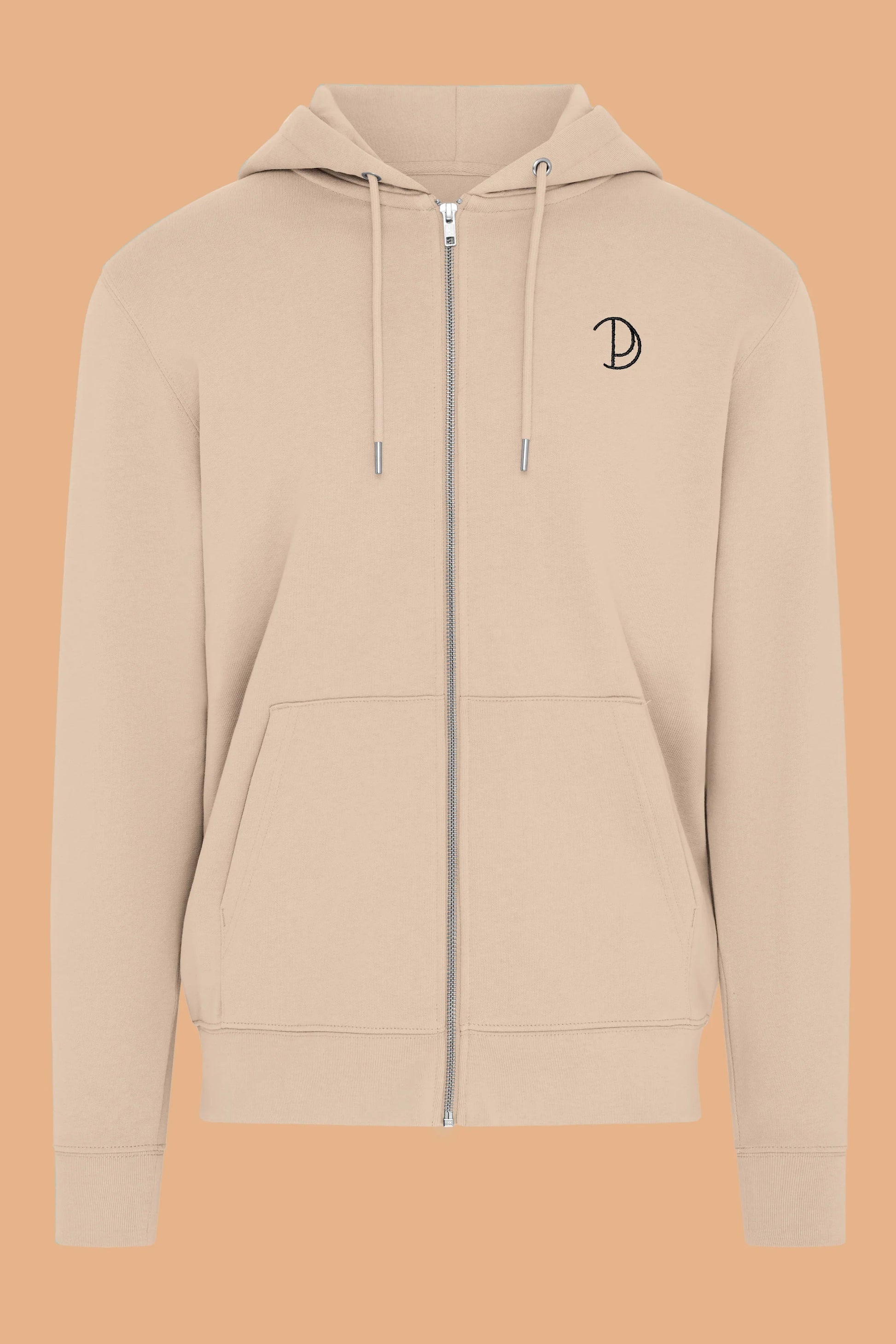 Embroidered P Zip-Up Natural Raw Organic Cotton Hoodie – Unisex