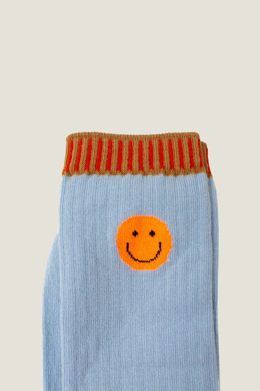 Aspiga Ladies Sustainable Ribbed Cotton Smiley Sock Grey Red Gifting