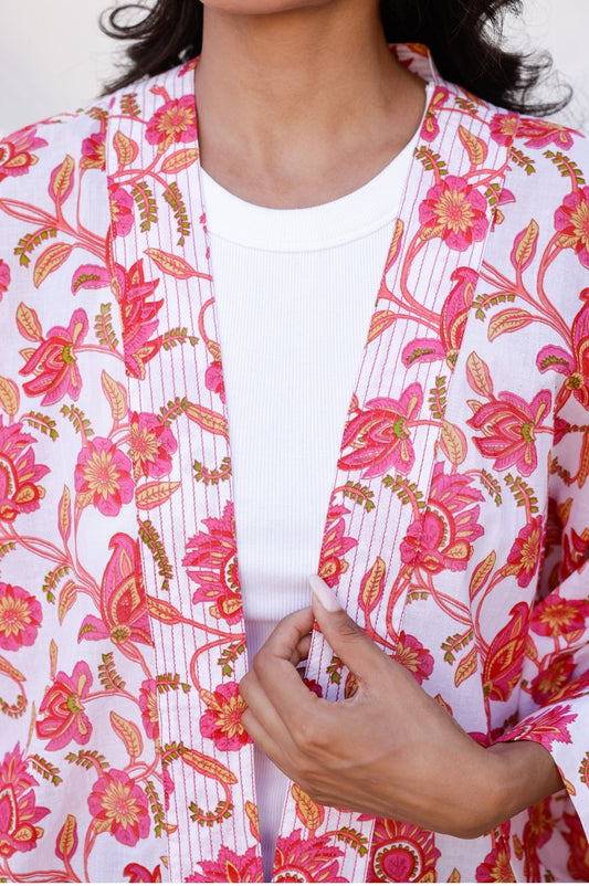 Aspiga Womens Sustainable Printed Kimono Jacket Hot Flower Floral Pink