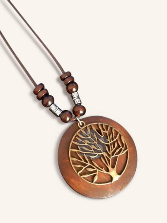 Retro Chic Linen Drape Necklace LOLA - Trees / One-Size