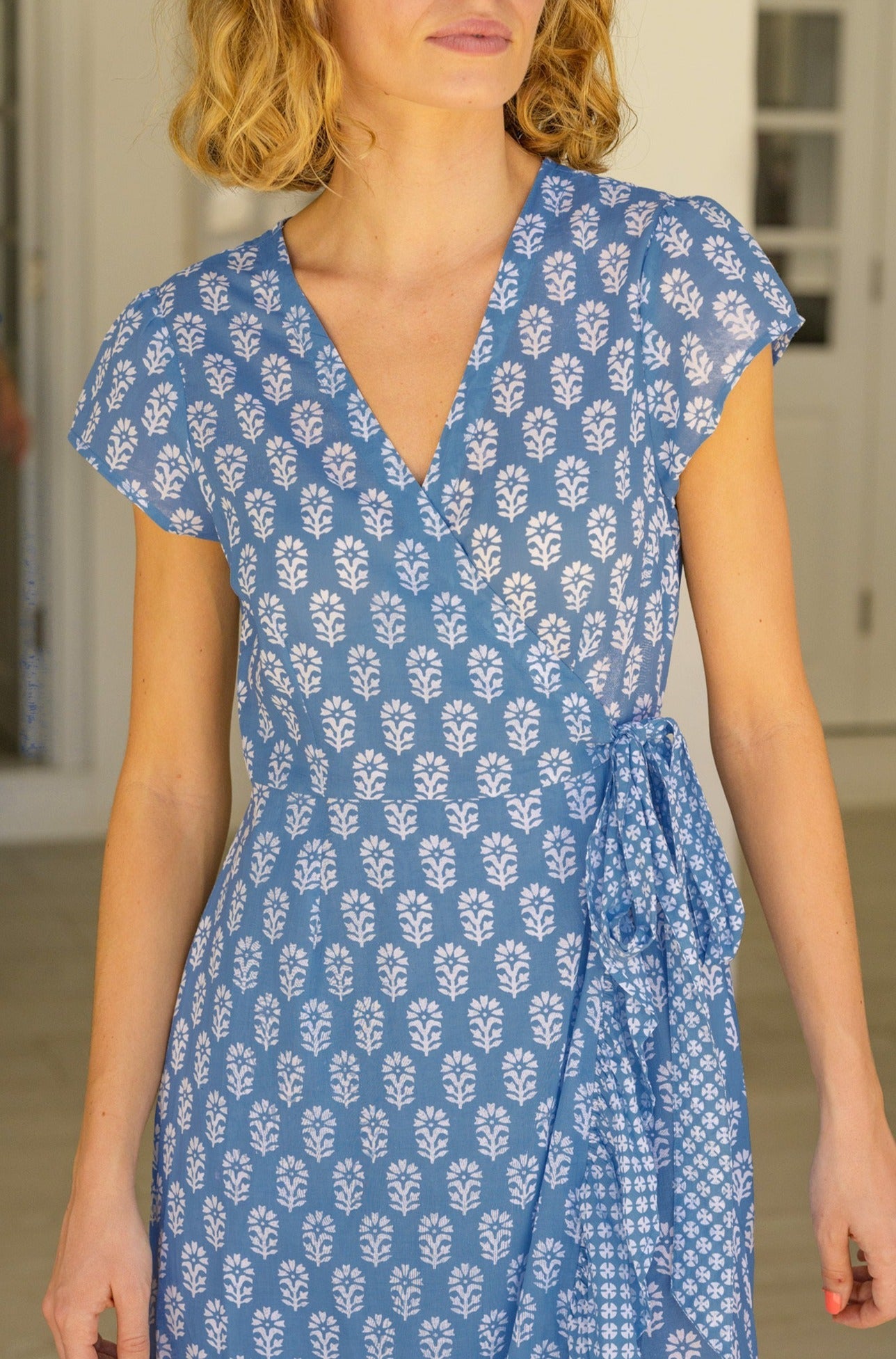 Aspiga Ladies Sustainable Demi Wrap Dress Cotton Floral Blue Summer Holiday