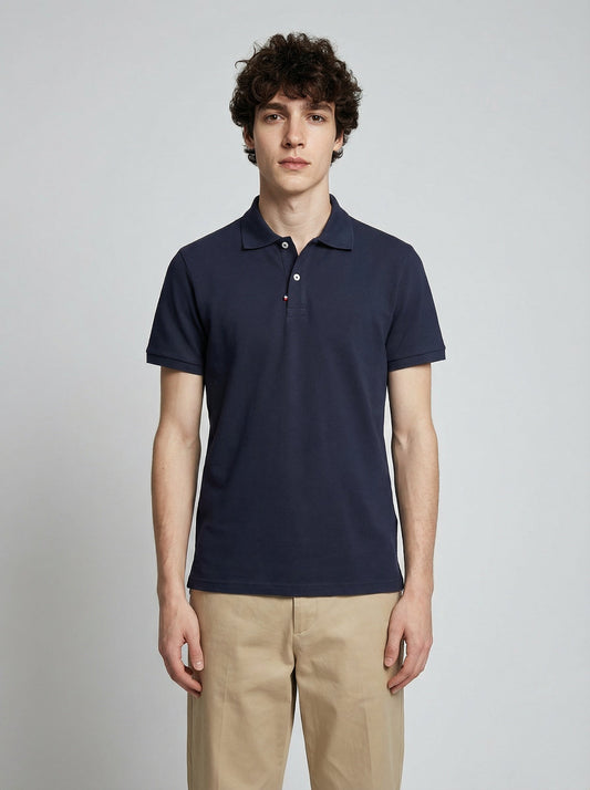 Polo en coton biologique bleu marine - Fabriqué en France
