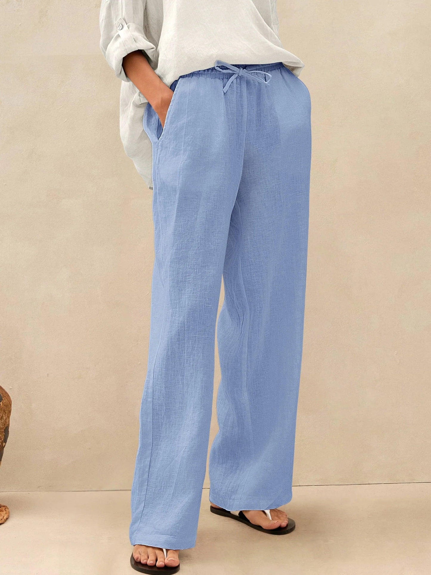 100% Linen Classic Pants LYON - Cerulean
