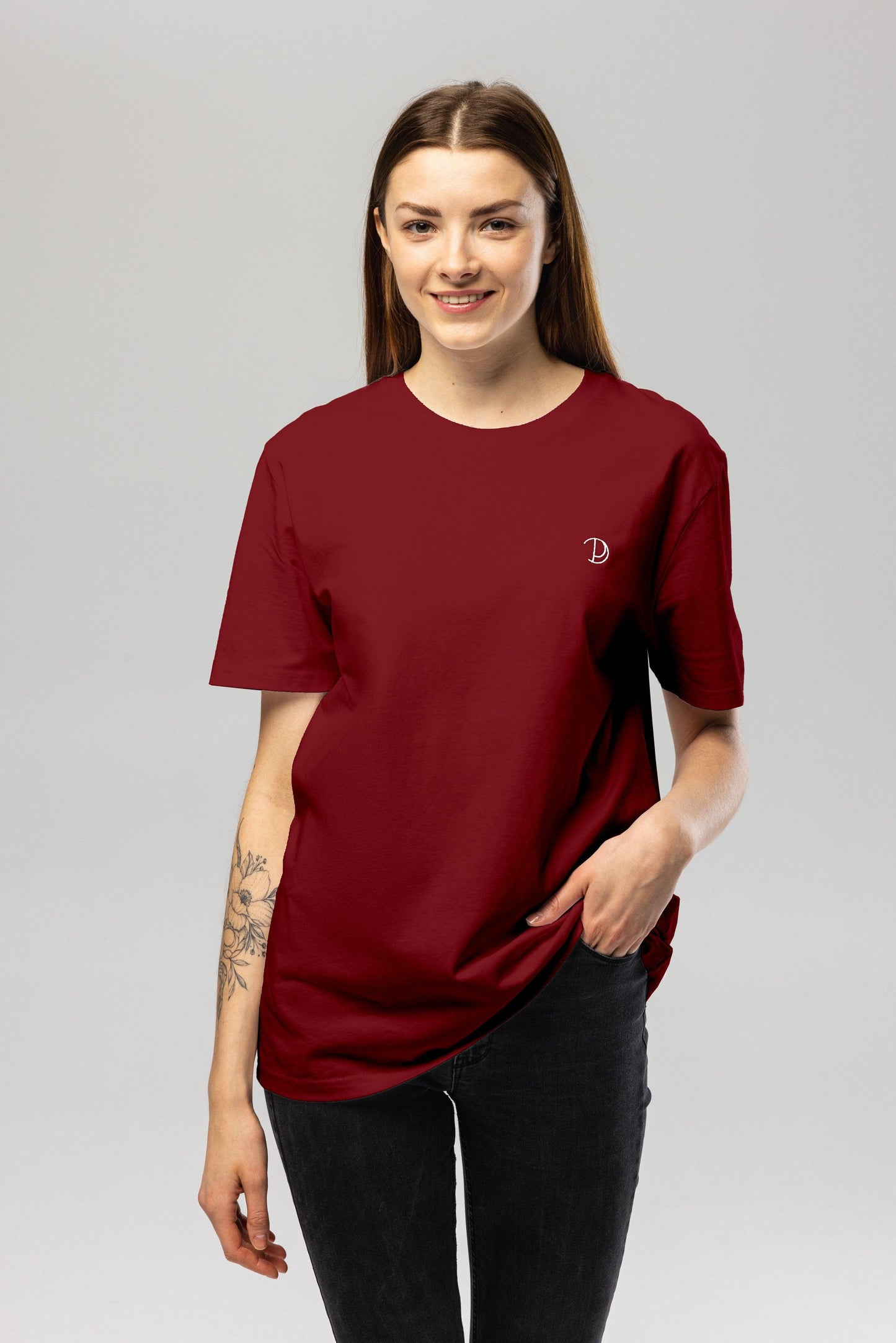 Chest Logo Burgundy Organic Cotton T-Shirt – Unisex