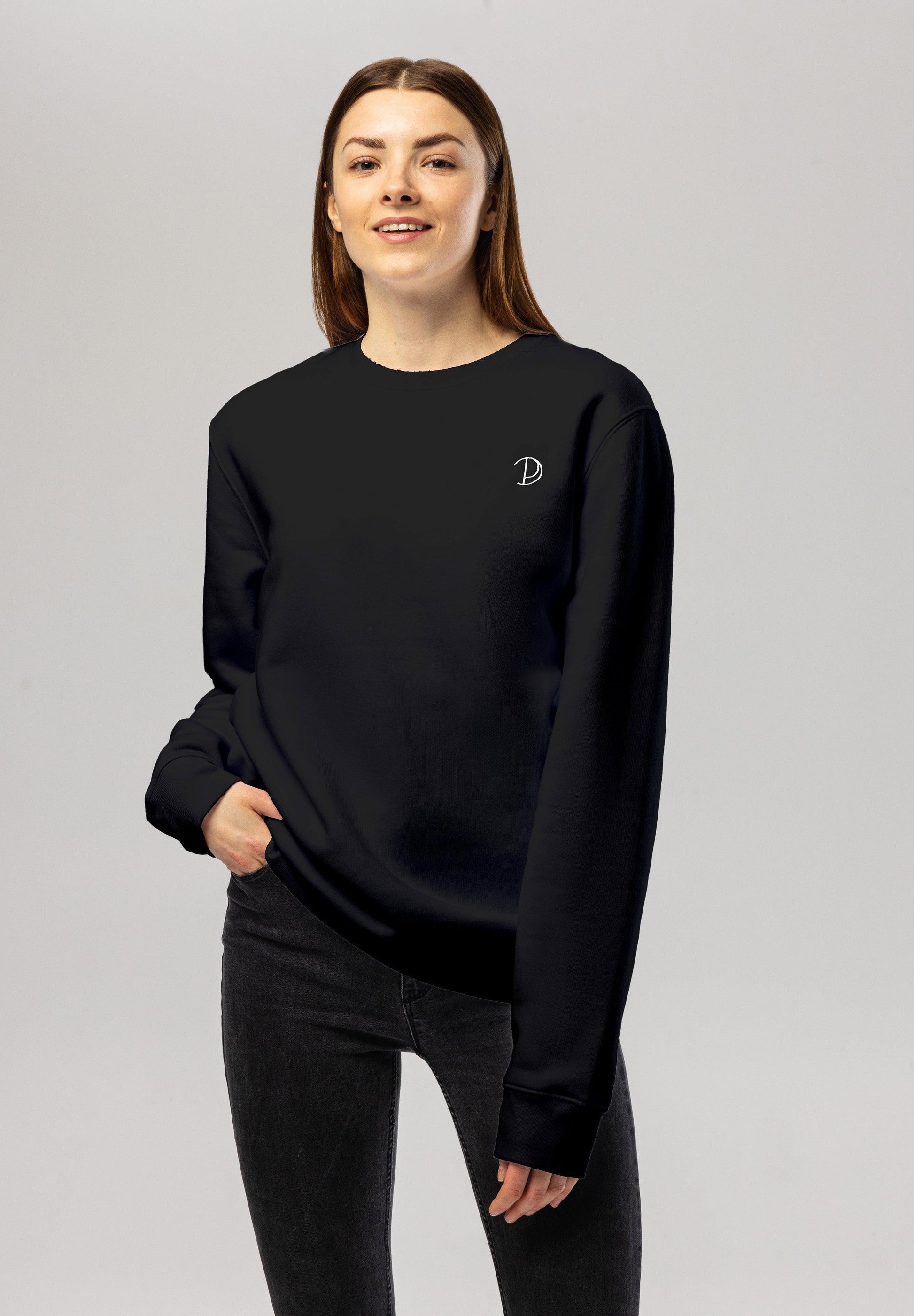 Embroidered Logo Black Organic Cotton Sweatshirt – Unisex