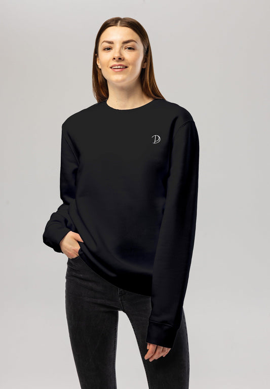 Embroidered Logo Black Organic Cotton Sweatshirt – Unisex