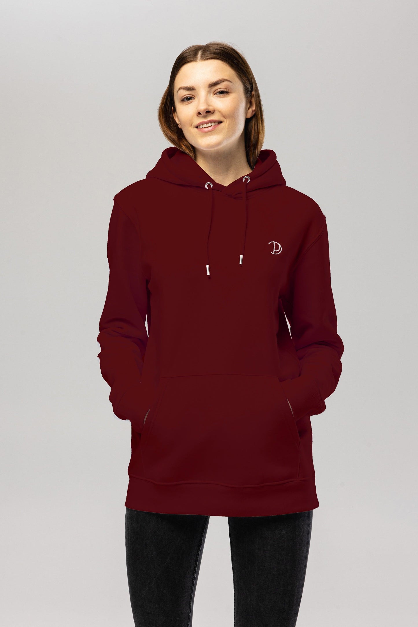 Embroidered Logo Burgundy Organic Cotton Hoodie – Unisex