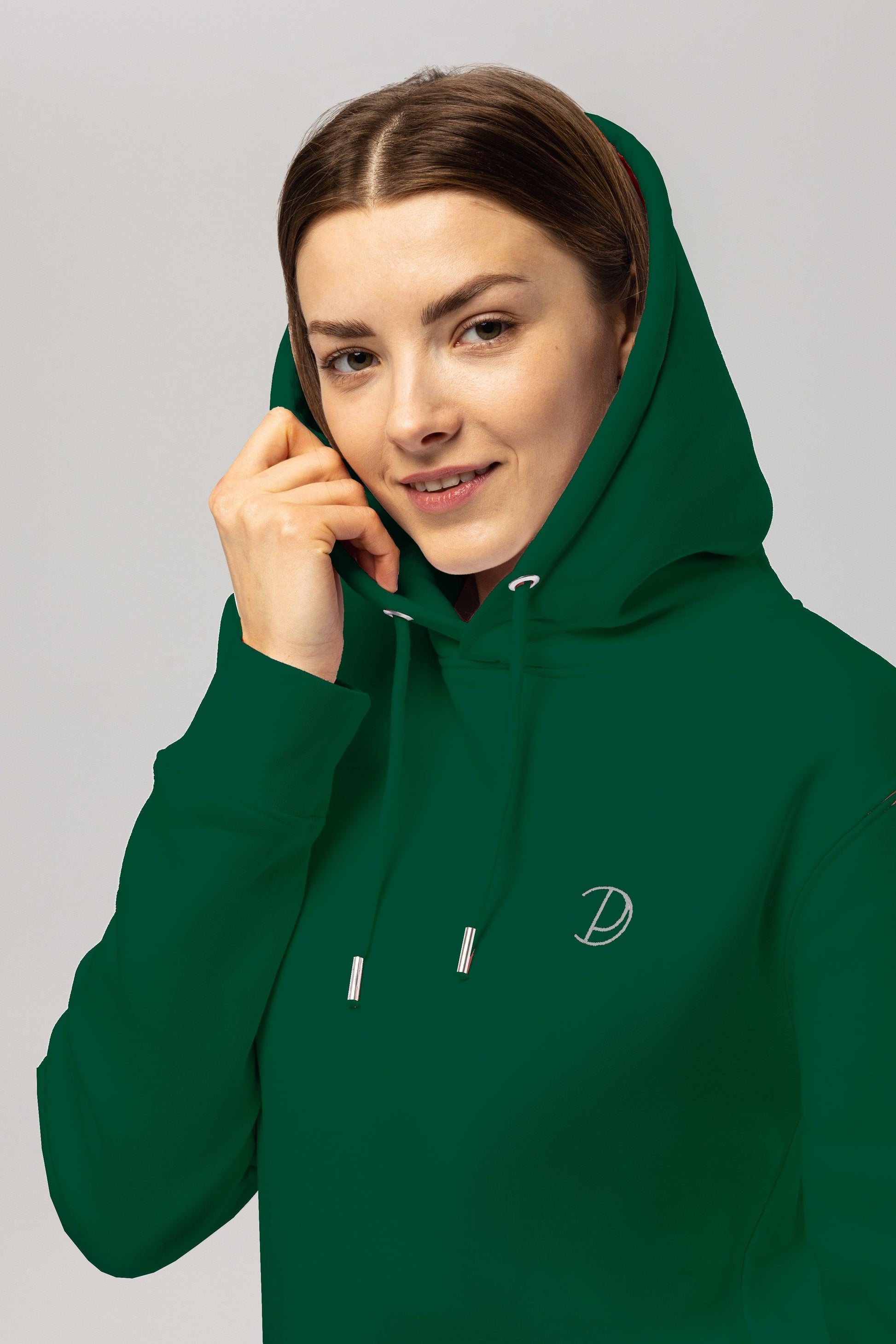 Embroidered Logo Glazed Green Organic Cotton Hoodie – Unisex