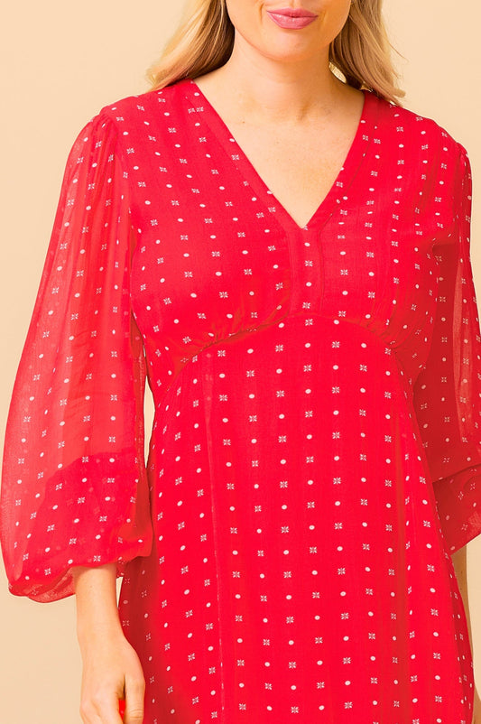 Aspiga Ladies Sustainable Evelyn Dress Viscose Polka Dot Red White