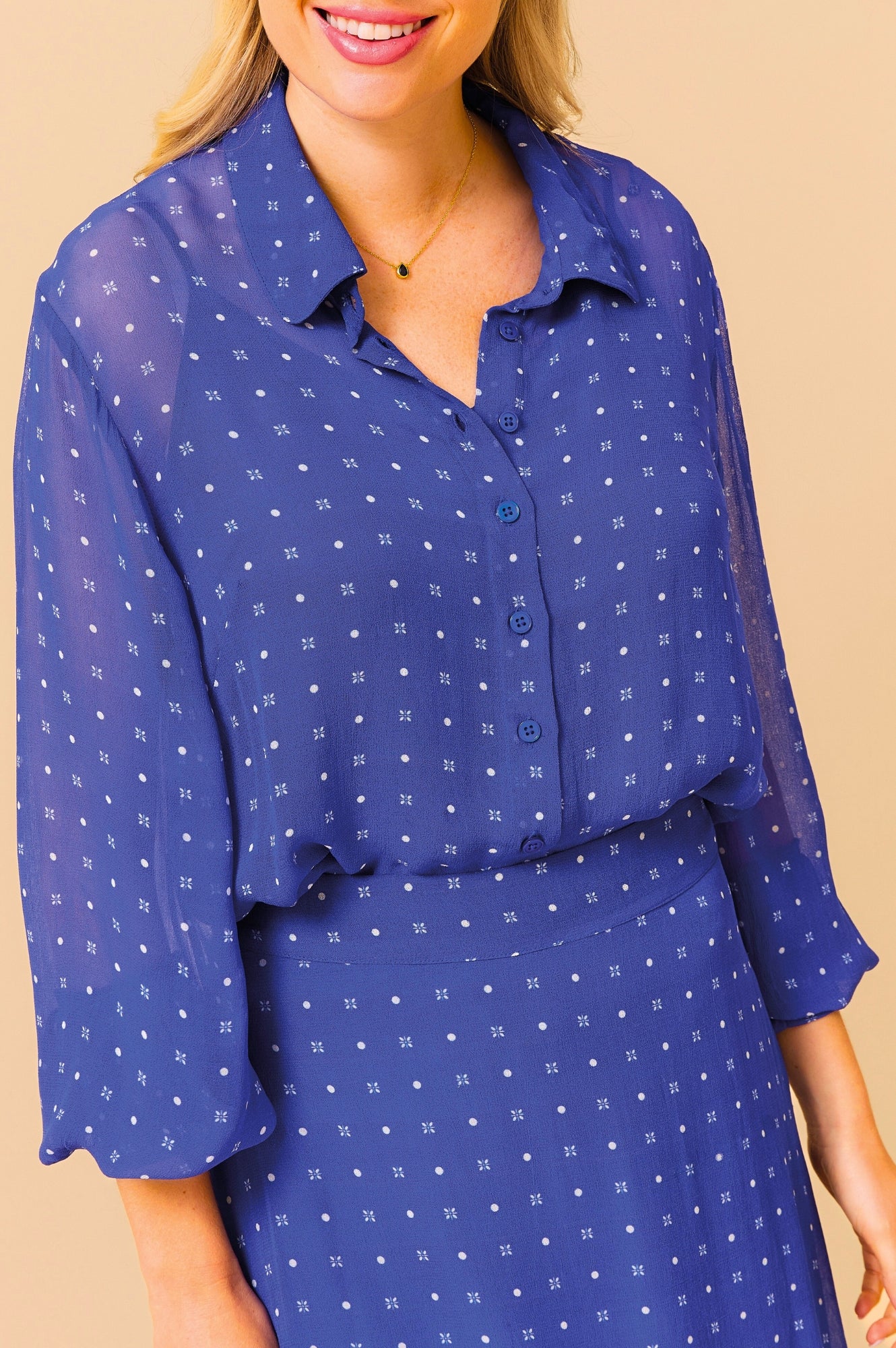 Aspiga Ladies Sustainable Ffion Blouse Viscose Polka Dot Detachable Neck Bow Cobalt Blue White