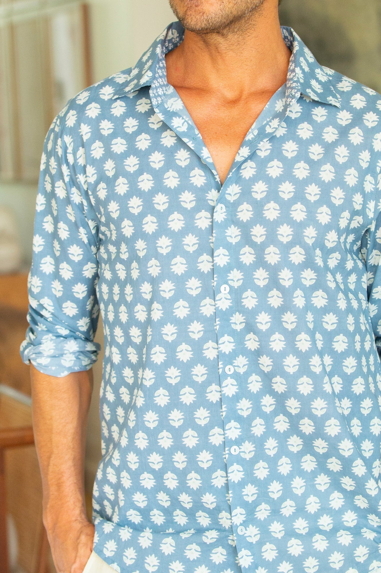 Aspiga Mens Sustainable Organic Cotton Summer Shirt Sunflower Grey Mint Green