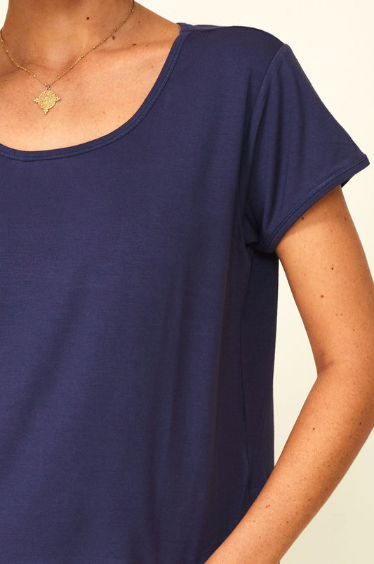 Aspiga Ladies Sustainable Viscose Short T-Shirt Navy Round Neck Summer Holiday