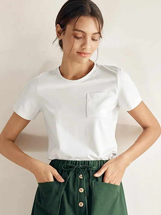 Stretch-Knit Bamboo Classic Basic Tee BELLE - Optic White / Crew Neck