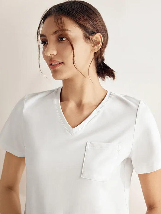 Stretch-Knit Bamboo Classic Basic Tee BELLE - Optic White / V-Neck
