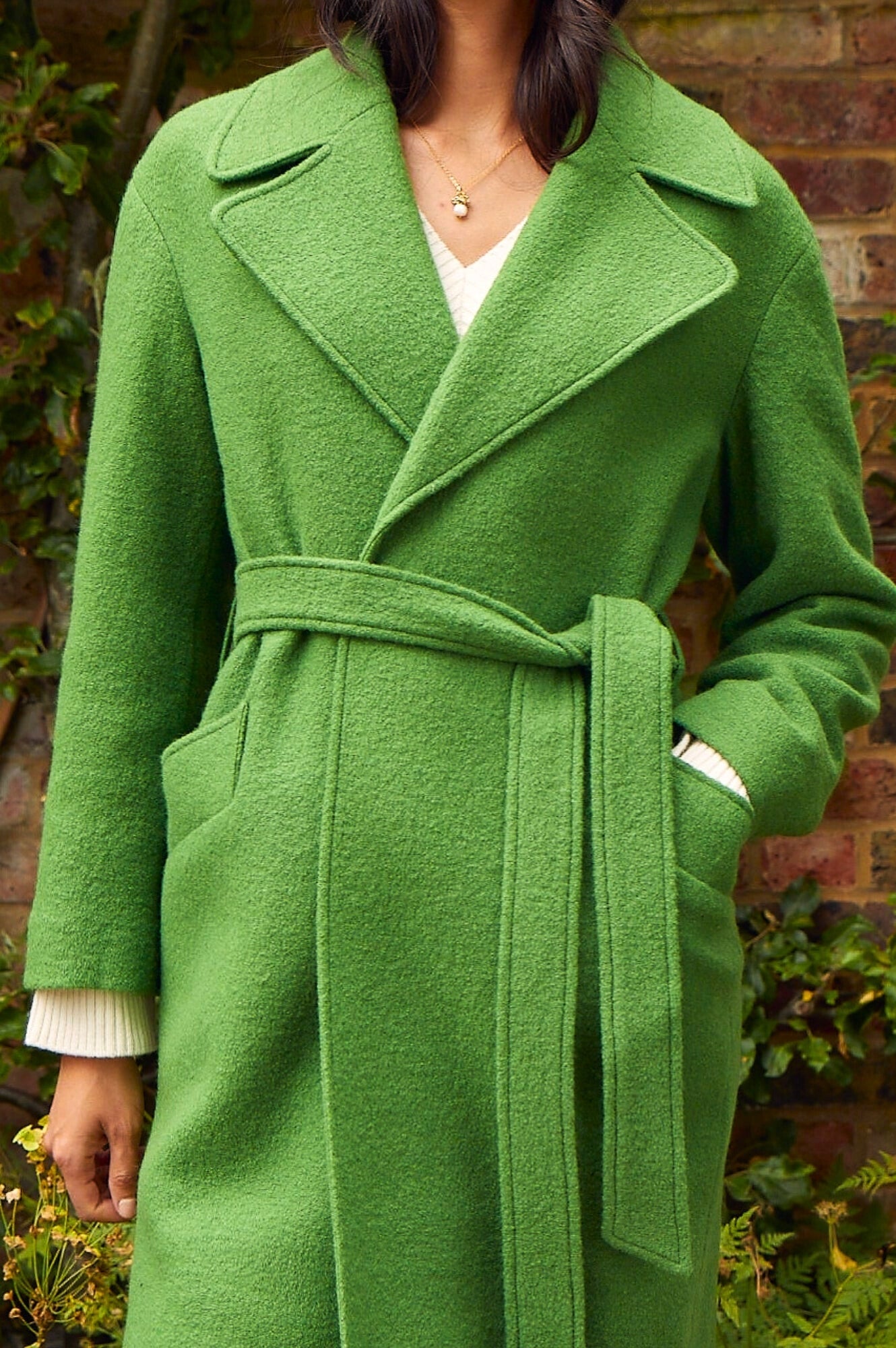 Aspiga Ladies Sustainable Wool Midi Coat Wrap Belt Detailing Green