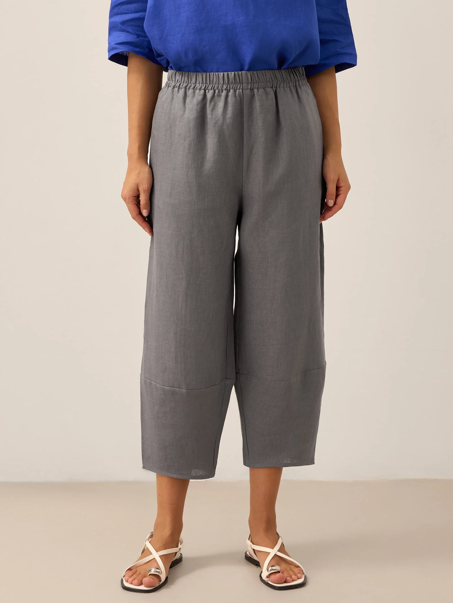 100% Linen Crop Pants RORY - Neutral Grey