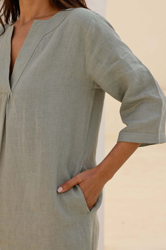 Aspiga Ladies Sustainable Diana Dress Linen Khaki Summer