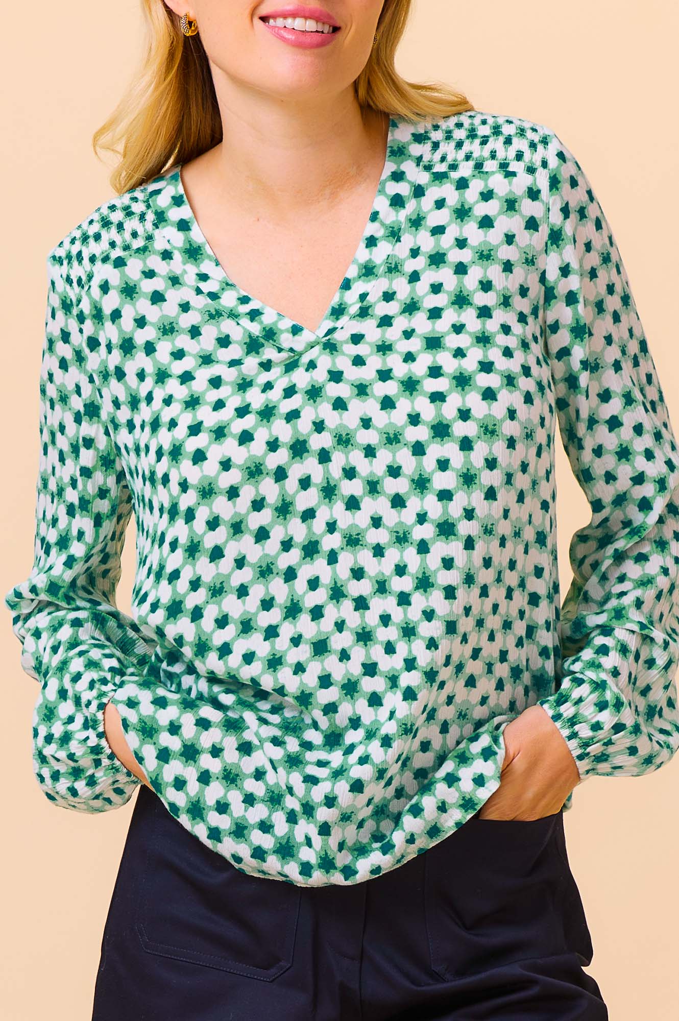 Aspiga Womens Ethical Clea Blouse Viscose Printed Summer Green White
