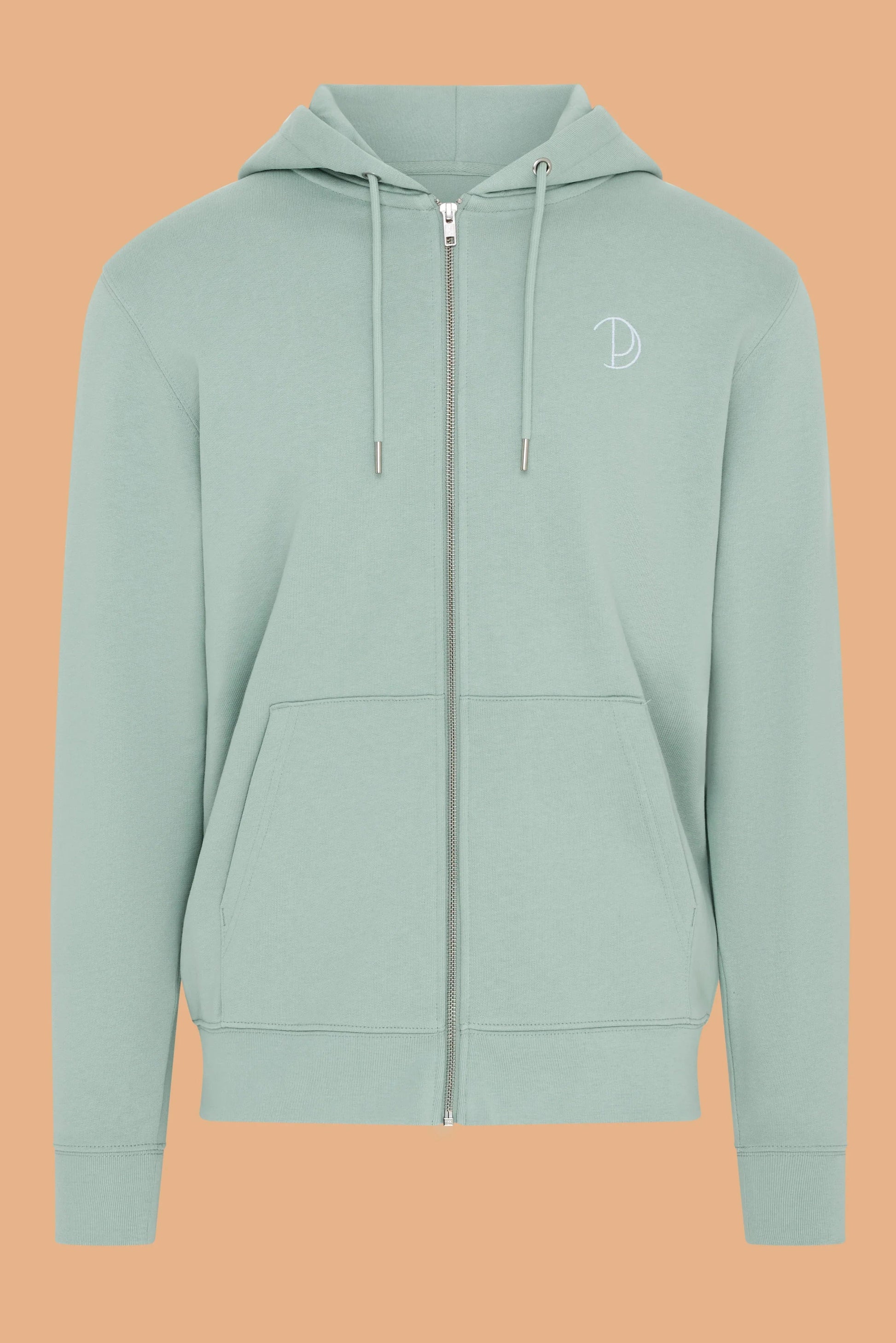 Embroidered P Zip-Up Aloe Organic Cotton Hoodie – Unisex