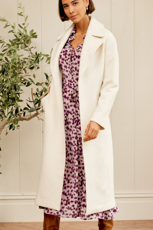 Aspiga Ladies Sustainable Wool Midi Coat Wrap Belt Detail Cream