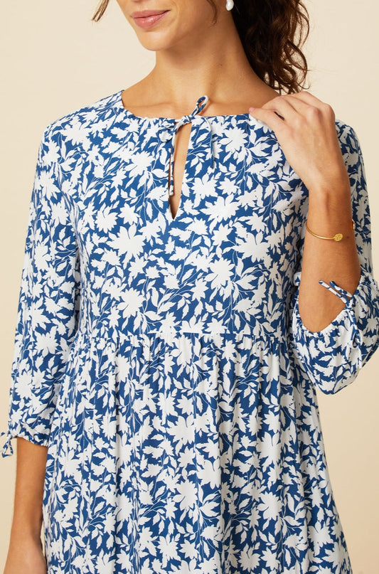 Aspiga Ladies Sustainable Viscose Virginia Midi Dress Summer Holiday Floral Print Navy White