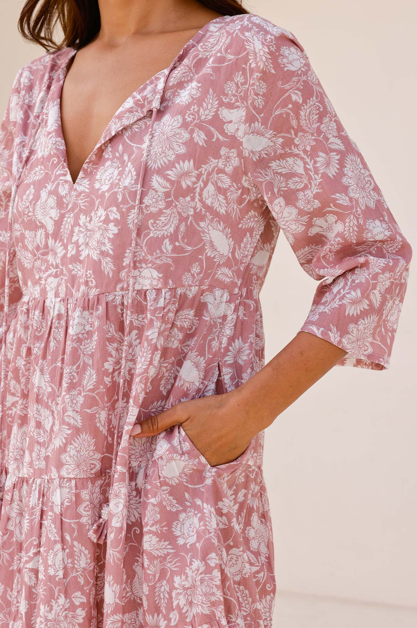 Aspiga Ladies Sustainable Emma Dress Organic Cotton Floral Blossom Dusty Pink White Summer