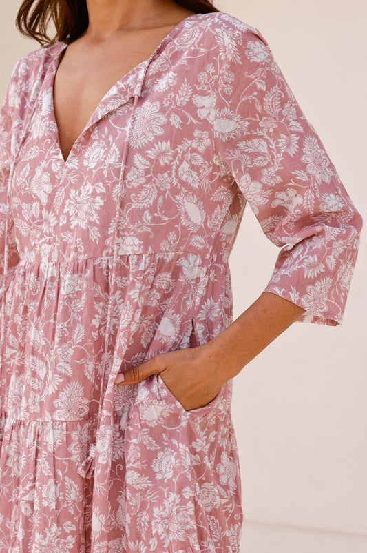 Aspiga Ladies Sustainable Emma Dress Organic Cotton Floral Blossom Dusty Pink White Summer
