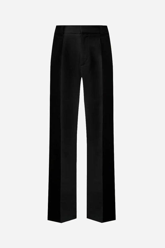 Pantalon taille haute plissé en laine froide épaisse de fabrication française