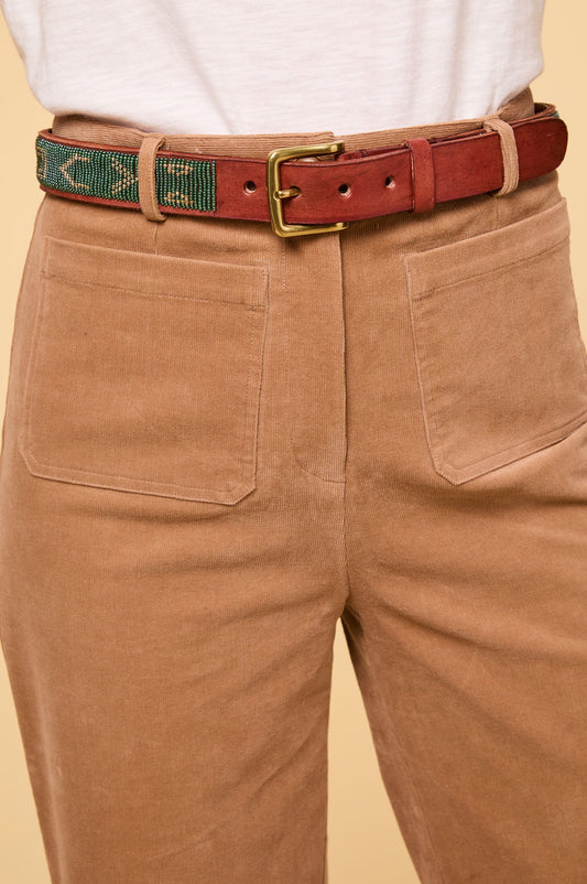 Aspiga Ladies Sustainable Kendal Cropped Cotton Corduroy Trousers Wide Leg Brown Camel