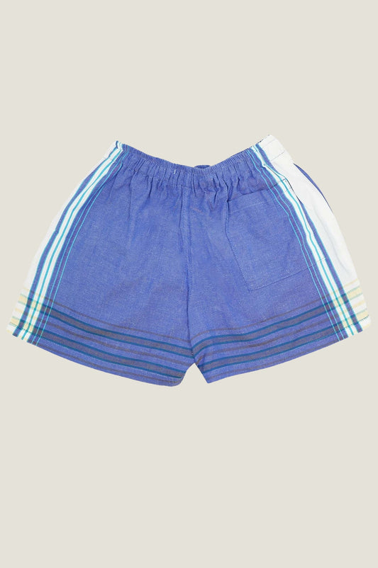 Aspiga Unisex Sustainable Kikoy Shorts Summer Holiday Beach Denim Blue White Side Stripe