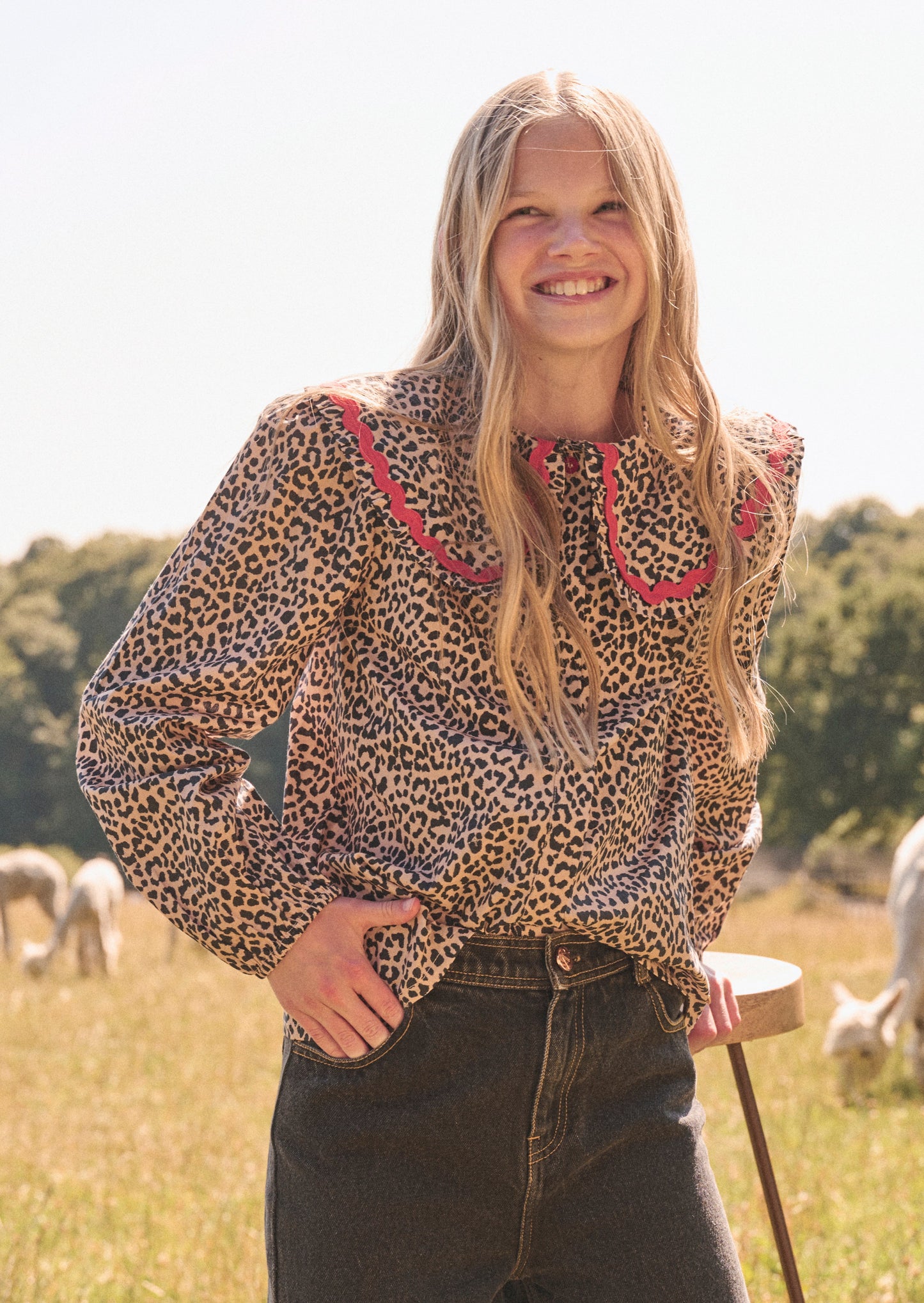 Girls Leopard Print Frill Collar Blouse | Angel & Rocket